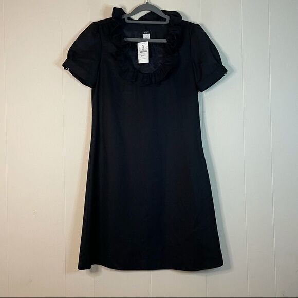 NWT - J. Crew Wool Ruffle Black Dress - Picture 1 of 6